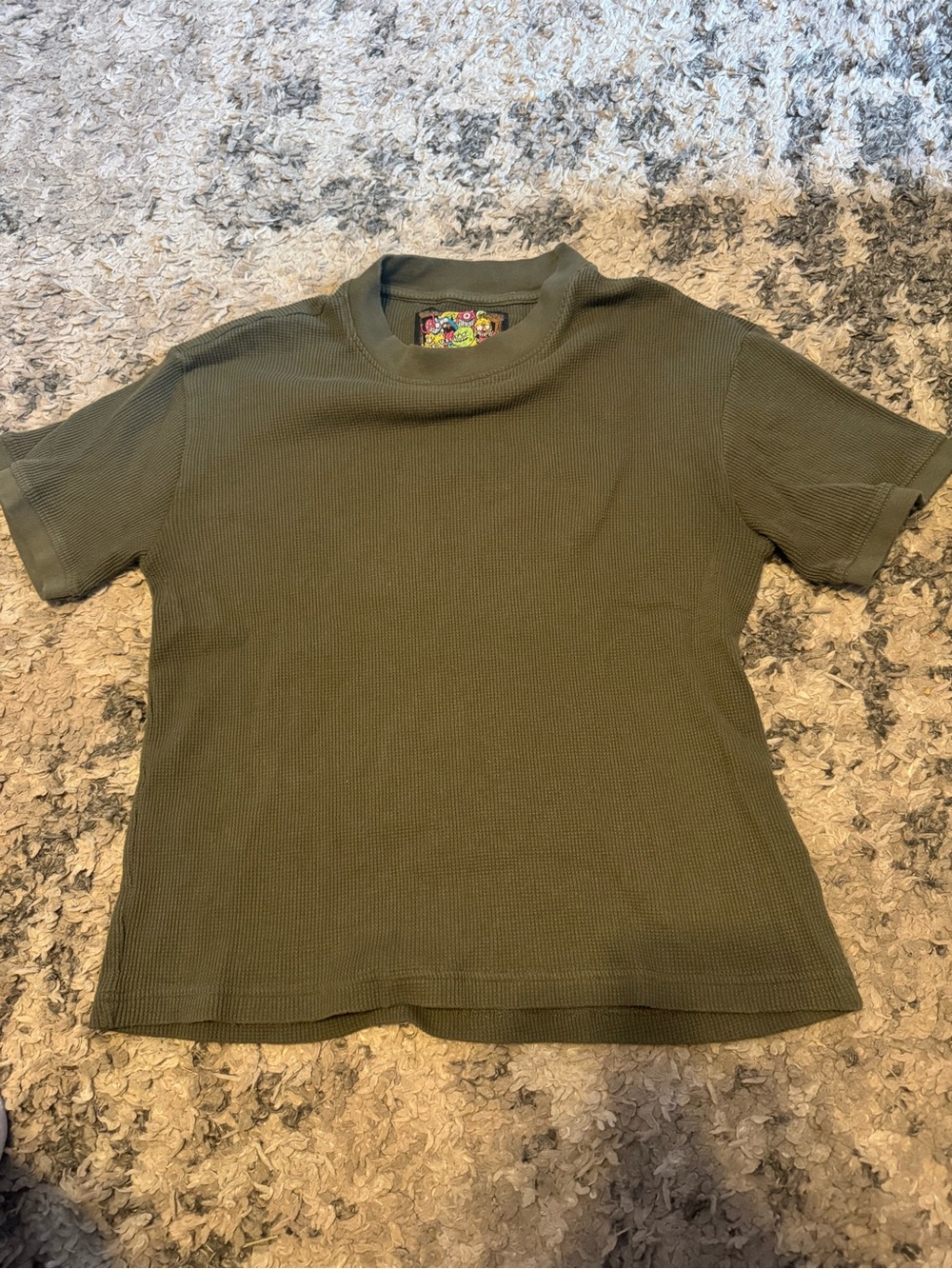 Men’s small American garage Short Sleeve Olive Green Thermal Tee